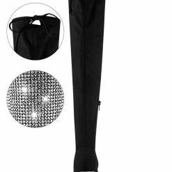 Allegra K Shoes Women's Chunky Heels Rhinestone Over The Knee High Boots