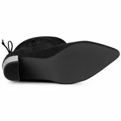 Allegra K Shoes Women's Chunky Heels Rhinestone Over The Knee High Boots