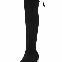 Allegra K Shoes Women's Chunky Heels Rhinestone Over The Knee High Boots