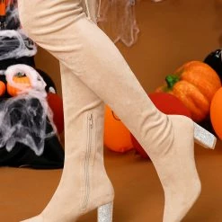 Allegra K Shoes Women's Chunky Heels Rhinestone Over The Knee High Boots