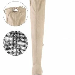 Allegra K Shoes Women's Chunky Heels Rhinestone Over The Knee High Boots