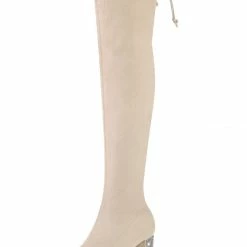 Allegra K Shoes Women's Chunky Heels Rhinestone Over The Knee High Boots