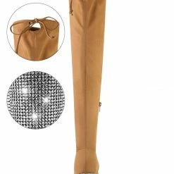 Allegra K Shoes Women's Chunky Heels Rhinestone Over The Knee High Boots