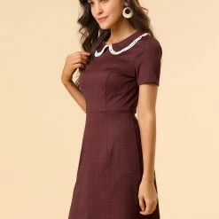 Allegra K Women‘s Short Sleeve Contrast Collar Slim Fit Stretchy Houndstooth Mini Dress 39 Allegra K Women‘s Short Sleeve Contrast Collar Slim Fit Stretchy Houndstooth Mini Dress