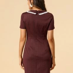Allegra K Women‘s Short Sleeve Contrast Collar Slim Fit Stretchy Houndstooth Mini Dress 40 Allegra K Women‘s Short Sleeve Contrast Collar Slim Fit Stretchy Houndstooth Mini Dress