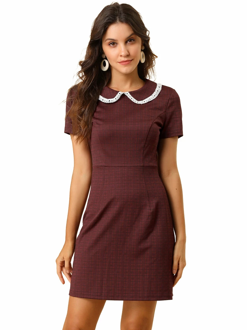 Allegra K Women‘s Short Sleeve Contrast Collar Slim Fit Stretchy Houndstooth Mini Dress 17 Allegra K Women‘s Short Sleeve Contrast Collar Slim Fit Stretchy Houndstooth Mini Dress
