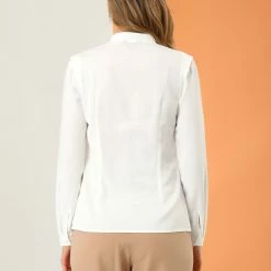 Allegra K Women's Elegant V Neck Work Office Button Up Shirt