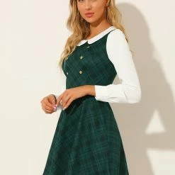 Allegra K Women's Doll Collar Contrast Color Button Decor Fit And Flare Plaid Dress 25 Allegra K Women's Doll Collar Contrast Color Button Decor Fit And Flare Plaid Dress