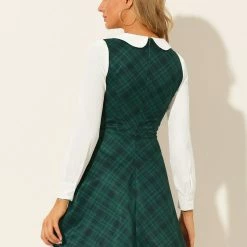 Allegra K Women's Doll Collar Contrast Color Button Decor Fit And Flare Plaid Dress 26 Allegra K Women's Doll Collar Contrast Color Button Decor Fit And Flare Plaid Dress