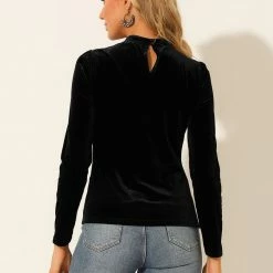 Allegra K Women's Heart-Shaped Swiss Dots Mesh Panel Slim Fit V-Cut Neck Patchwork Velvet Top 14 Allegra K Women's Heart-Shaped Swiss Dots Mesh Panel Slim Fit V-Cut Neck Patchwork Velvet Top