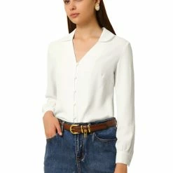Allegra K Women's Work Vintage Button Down Business Casual Top