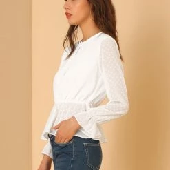 Allegra K Women's Long Sleeve Half Placket Jacquard Pom Pom Shirt Tops