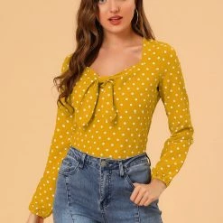 Allegra K Women's Casual Tie Long Sleeve Polka Dots Top 12 Allegra K Women's Casual Tie Long Sleeve Polka Dots Top