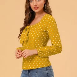 Allegra K Women's Casual Tie Long Sleeve Polka Dots Top 13 Allegra K Women's Casual Tie Long Sleeve Polka Dots Top