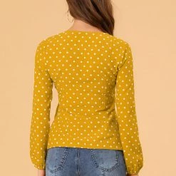 Allegra K Women's Casual Tie Long Sleeve Polka Dots Top 14 Allegra K Women's Casual Tie Long Sleeve Polka Dots Top