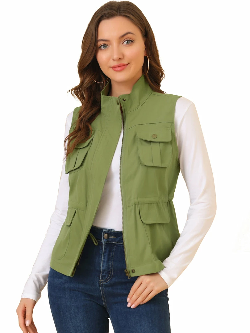 Allegra K Women's Sleeveless Safari Jacket Lightweight Drawstring Utility Vest 5 Allegra K Women's Sleeveless Safari Jacket Lightweight Drawstring Utility Vest