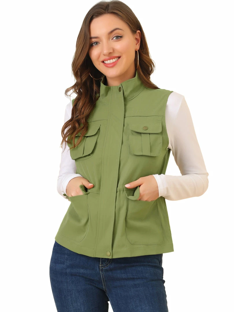 Allegra K Women's Sleeveless Safari Jacket Lightweight Drawstring Utility Vest 4 Allegra K Women's Sleeveless Safari Jacket Lightweight Drawstring Utility Vest