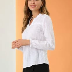 Allegra K Women's Ruffle V Neck Swiss Dots Hollow Out Blouse 13 Allegra K Women's Ruffle V Neck Swiss Dots Hollow Out Blouse