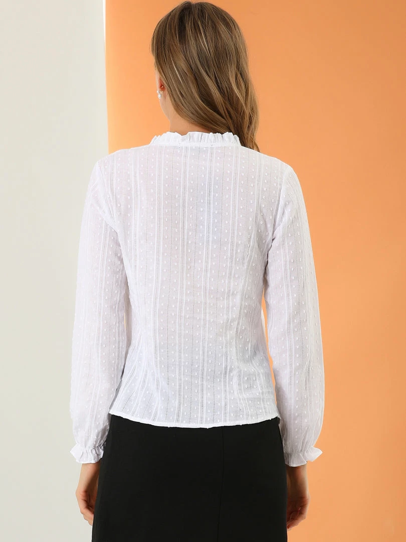 Allegra K Women's Ruffle V Neck Swiss Dots Hollow Out Blouse 8 Allegra K Women's Ruffle V Neck Swiss Dots Hollow Out Blouse