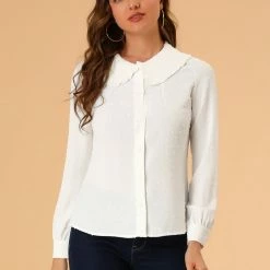 Allegra K Women's Swiss Dots Long Sleeves Button Front Shirt Peter Pan Collar Blouse 24 Allegra K Women's Swiss Dots Long Sleeves Button Front Shirt Peter Pan Collar Blouse