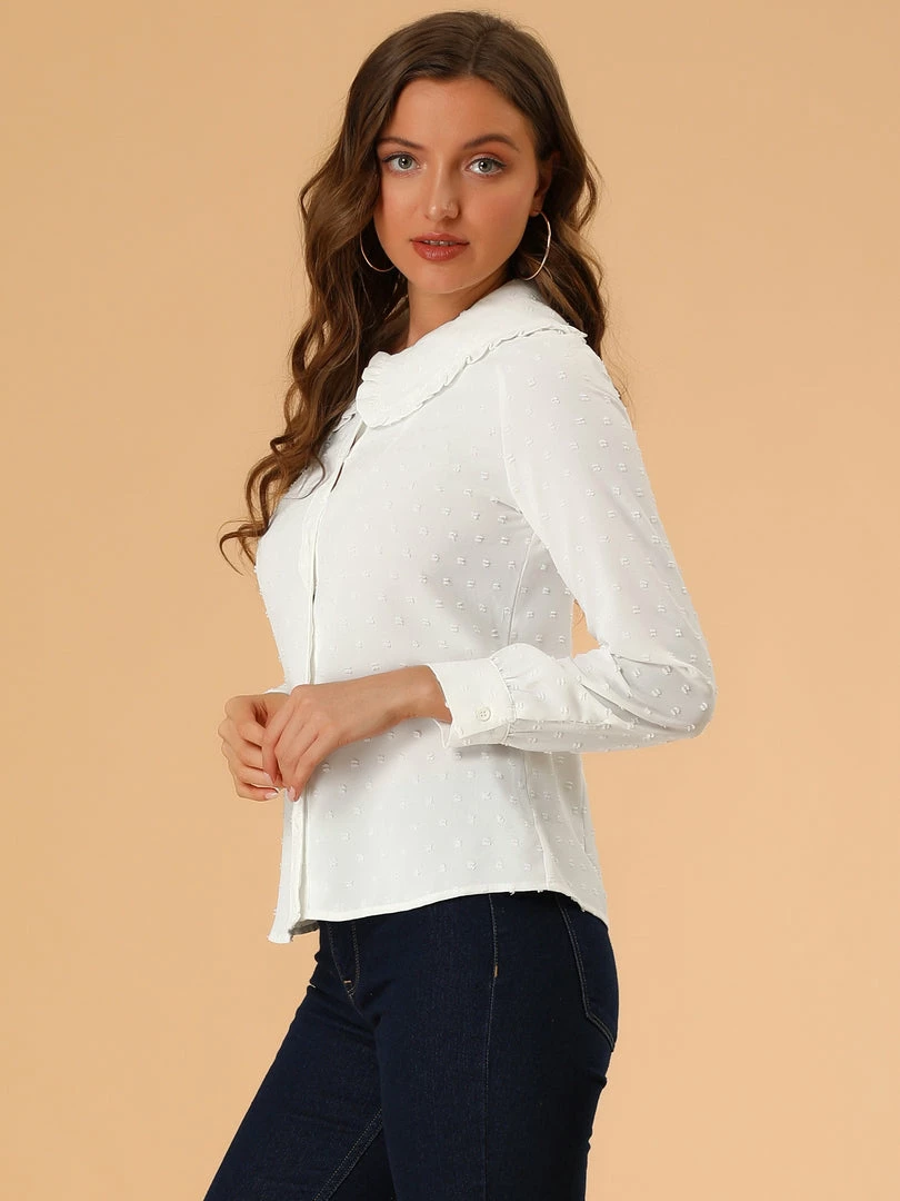 Allegra K Women's Swiss Dots Long Sleeves Button Front Shirt Peter Pan Collar Blouse 13 Allegra K Women's Swiss Dots Long Sleeves Button Front Shirt Peter Pan Collar Blouse