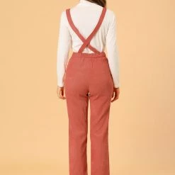 Allegra K Women's Casual Elastic Back Corduroy Overalls Strap Pants