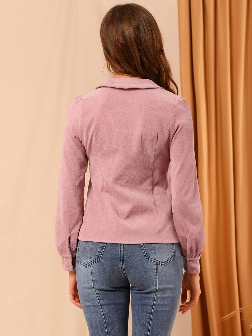 Allegra K Women's Peter Pan Collar Casual Long Sleeve Corduroy Button Down Shirt 8 Allegra K Women's Peter Pan Collar Casual Long Sleeve Corduroy Button Down Shirt