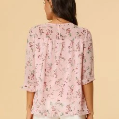 Allegra K Women's Casual Ruffle 3/4 Sleeve Floral Print Chiffon Blouse 89 Allegra K Women's Casual Ruffle 3/4 Sleeve Floral Print Chiffon Blouse