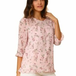 Allegra K Women's Casual Ruffle 3/4 Sleeve Floral Print Chiffon Blouse 85 Allegra K Women's Casual Ruffle 3/4 Sleeve Floral Print Chiffon Blouse