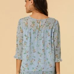Allegra K Women's Casual Ruffle 3/4 Sleeve Floral Print Chiffon Blouse 95 Allegra K Women's Casual Ruffle 3/4 Sleeve Floral Print Chiffon Blouse