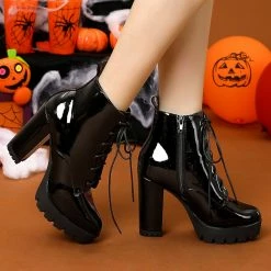 Allegra K Shoes Women's Lace Up Chunky Heels Platform Ankle Combat Boots