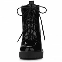 Allegra K Shoes Women's Lace Up Chunky Heels Platform Ankle Combat Boots