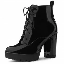 Allegra K Shoes Women's Lace Up Chunky Heels Platform Ankle Combat Boots