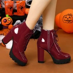 Allegra K Shoes Women's Lace Up Chunky Heels Platform Ankle Combat Boots