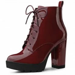 Allegra K Shoes Women's Lace Up Chunky Heels Platform Ankle Combat Boots