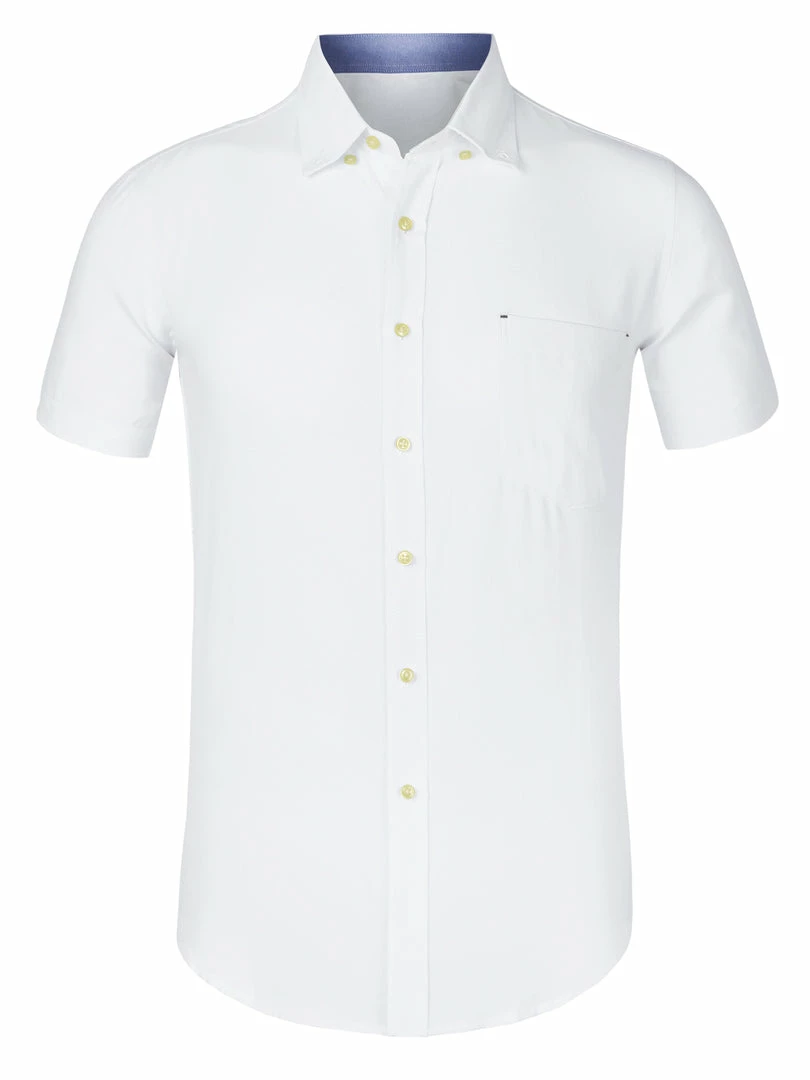 Allegra K Men's Summer Formal Solid Color Button Down Short Sleeves Dress Shirt 46 Allegra K Men's Summer Formal Solid Color Button Down Short Sleeves Dress Shirt