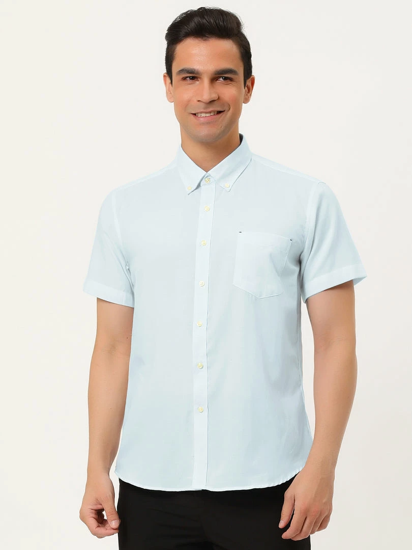 Allegra K Men's Summer Formal Solid Color Button Down Short Sleeves Dress Shirt 42 Allegra K Men's Summer Formal Solid Color Button Down Short Sleeves Dress Shirt