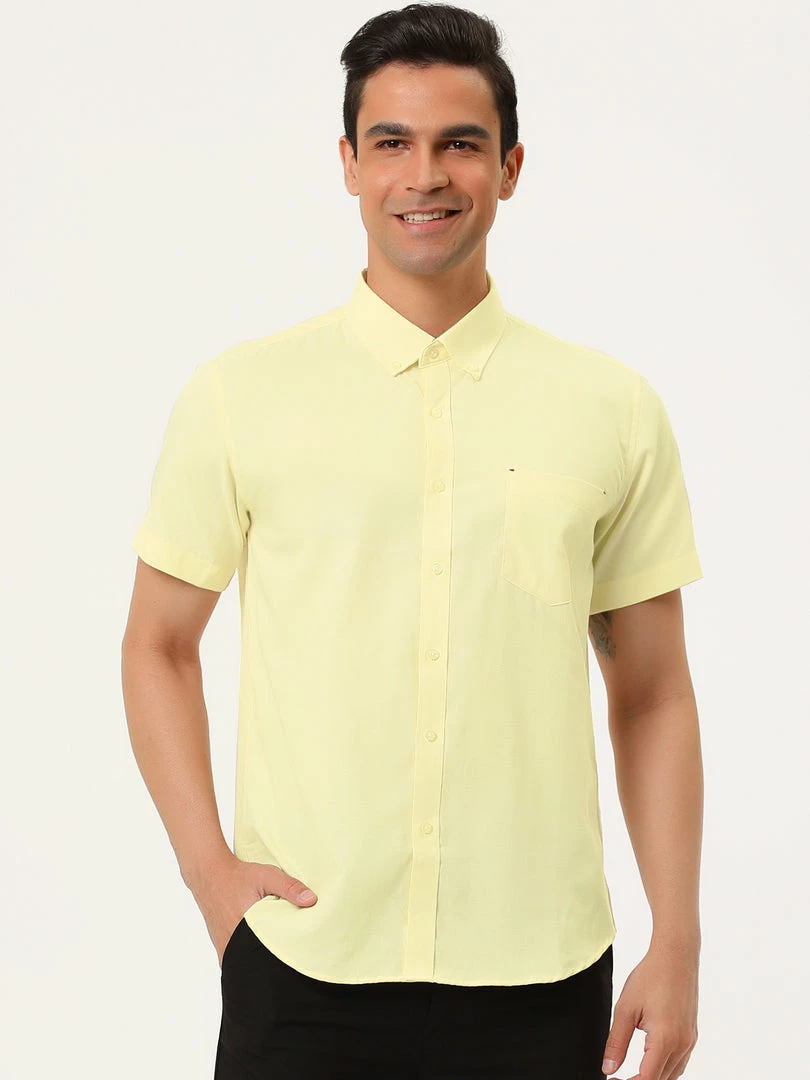 Allegra K Men's Summer Formal Solid Color Button Down Short Sleeves Dress Shirt 29 Allegra K Men's Summer Formal Solid Color Button Down Short Sleeves Dress Shirt