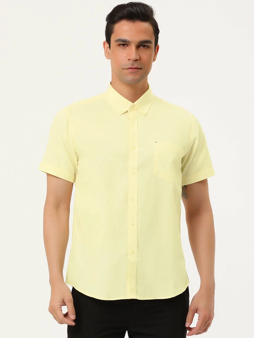 Allegra K Men's Summer Formal Solid Color Button Down Short Sleeves Dress Shirt 30 Allegra K Men's Summer Formal Solid Color Button Down Short Sleeves Dress Shirt