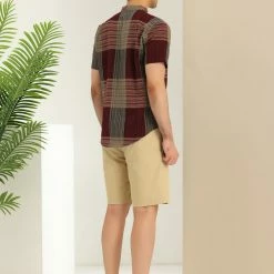 Allegra K Men's Linen Henley Shirt Short Sleeve Pattern Button Down Color Block Shirts