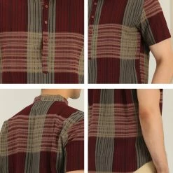 Allegra K Men's Linen Henley Shirt Short Sleeve Pattern Button Down Color Block Shirts