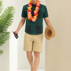 Allegra K Men's Linen Henley Shirt Short Sleeve Pattern Button Down Color Block Shirts