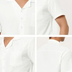 Allegra K Men's Linen Shirt Summer Casual Camp Collar Short Sleeve Button Down Beach Shirts