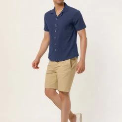 Allegra K Men's Linen Shirt Summer Casual Camp Collar Short Sleeve Button Down Beach Shirts