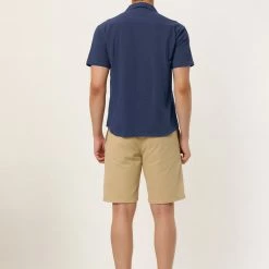 Allegra K Men's Linen Shirt Summer Casual Camp Collar Short Sleeve Button Down Beach Shirts