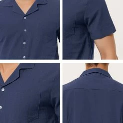 Allegra K Men's Linen Shirt Summer Casual Camp Collar Short Sleeve Button Down Beach Shirts