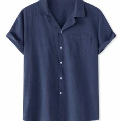 Allegra K Men's Linen Shirt Summer Casual Camp Collar Short Sleeve Button Down Beach Shirts