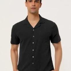 Allegra K Men's Linen Shirt Summer Casual Camp Collar Short Sleeve Button Down Beach Shirts