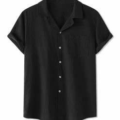 Allegra K Men's Linen Shirt Summer Casual Camp Collar Short Sleeve Button Down Beach Shirts