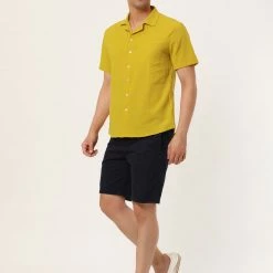 Allegra K Men's Linen Shirt Summer Casual Camp Collar Short Sleeve Button Down Beach Shirts